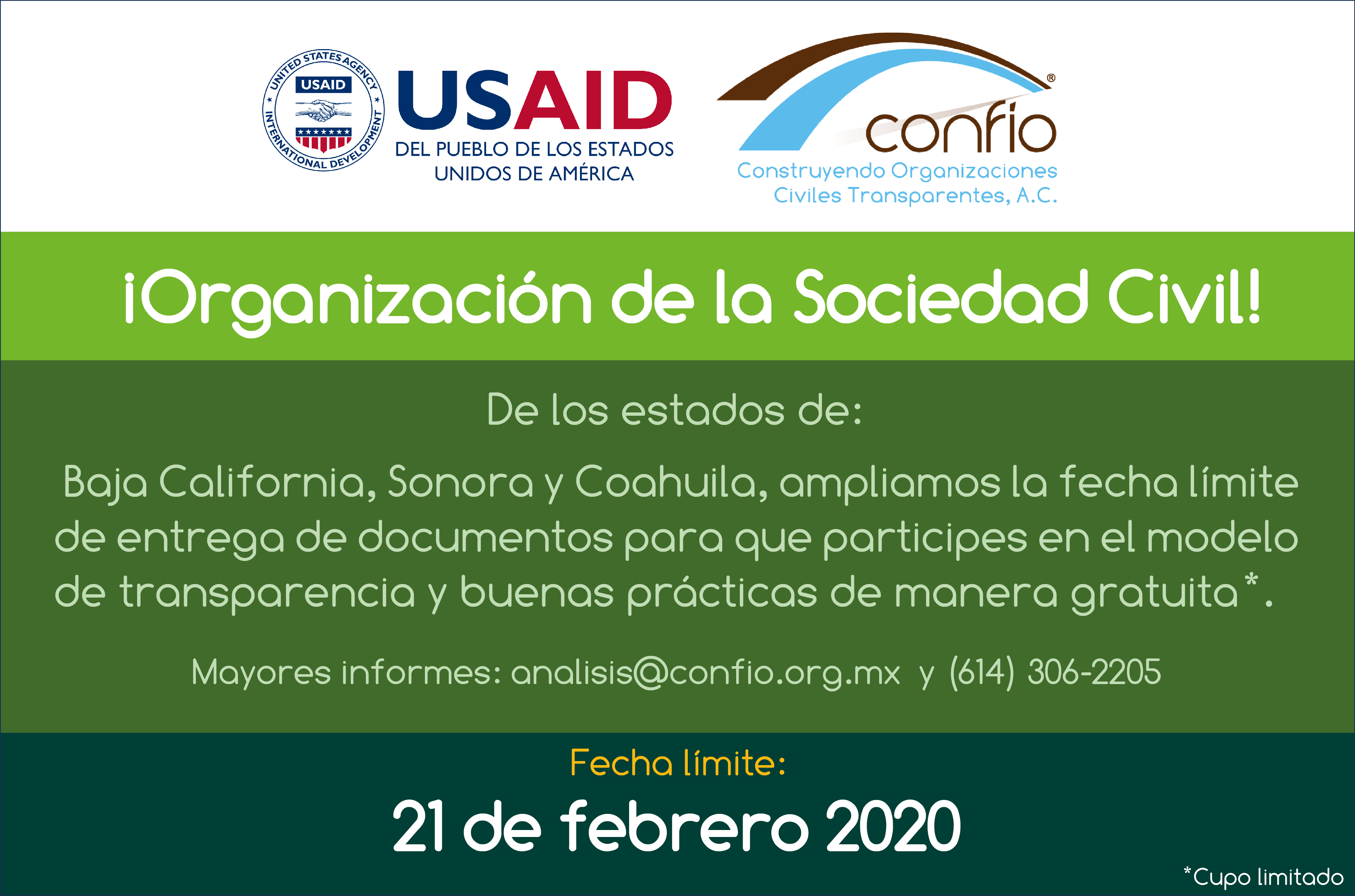 Se amplía plazo de convocatoria: OSC de Baja California, Sonora y Coahuila  – proyecto «Social Impact – USAID» – Confío, .